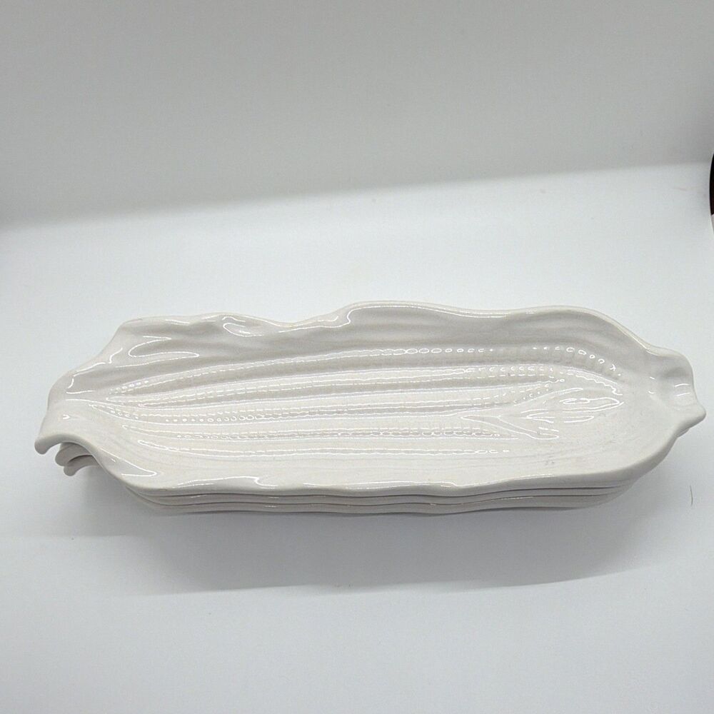 Signature White corn on the cob Ceramic Plate Glossy  Japan- 3 pcs